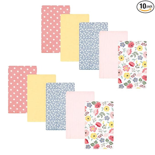 Hudson Baby Unisex Baby Cotton Flannel Burp Cloths, Modern Botanical 10 Pack, One Size