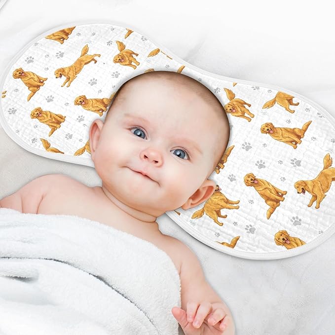 2 Pack Muslin Burp Cloths Golden Dogs Paw Prints White Cotton Baby Burp Cloths Ultra Absorbent and Soft Thick Burping Cloth for Newborn Baby Boys Girls 22x11 Inch