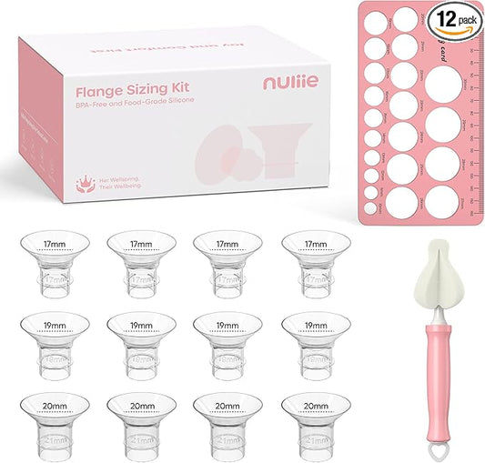 Nuliie 3-in-1 Flange Sizing Kit 17/19/21mm for 24mm Flange/Shield of Most Pumps, 12PCS Silicone Flange Inserts to Boost Pumping Efficiency & Comfort, BPA-Free Pump Essential for Moms