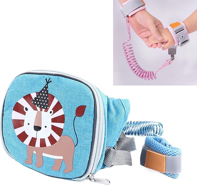 1.5m 2 in 1 Kids Backpack Safety Leash Toddler Harness Backpack with Leash Prevent Lost Children Harness Wrist Link for Outdoor Use (Blue)