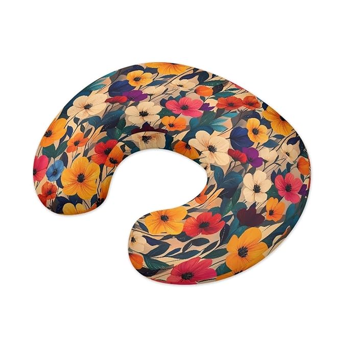 Colorful Flower Nursing Pillow Case for Newborn Baby Boy and Girl, Wild Flowers Feeding Pillow Slipcover, Floral Field Washable & Breathable Nursing Pillow Cover
