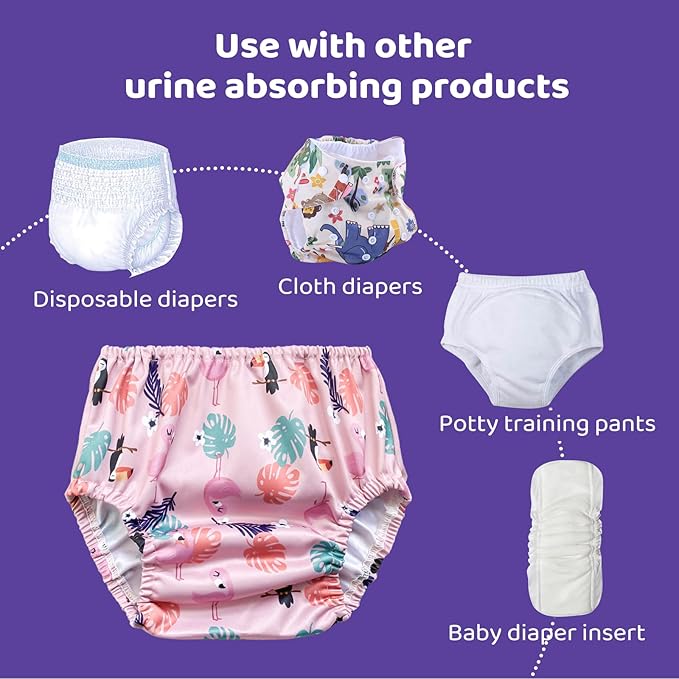 BISENKID 6 Packs Waterproof Plastic Pants for Toddlers Potty Training Pants & Good Elastic and Breathable Diaper Cover for Girl 3t