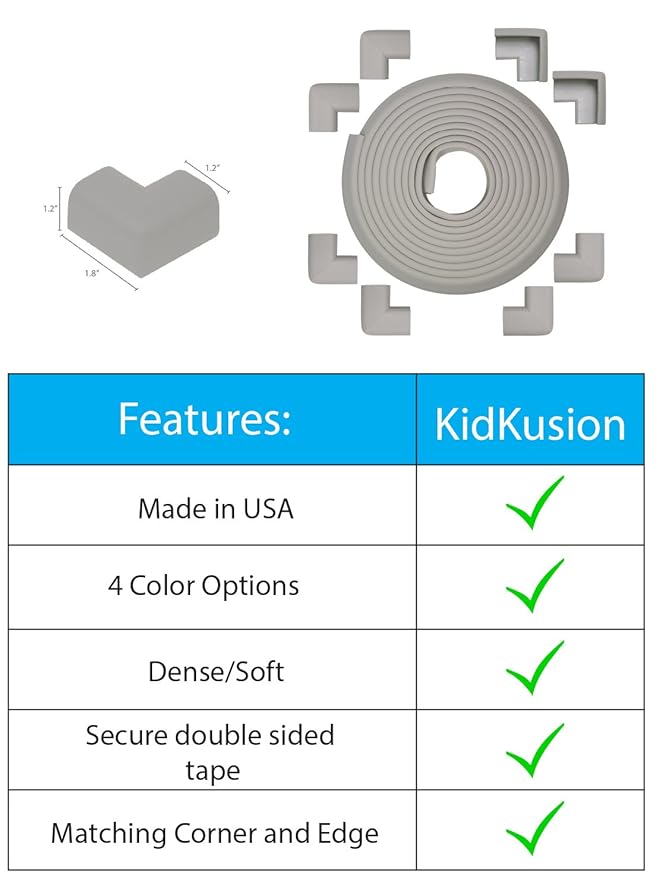 Kidkusion Table Cushion | Made in USA | 20 Feet + 8 Corners | Taupe | Baby Proof Furniture Edge and Corner Guards