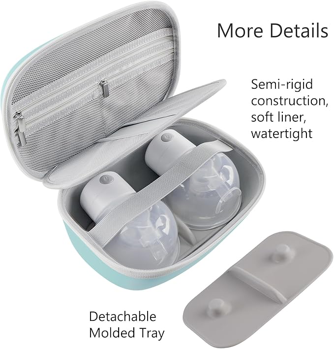 Wearable Breast Pumps Carrying Bag, Hard Shell Case with Removable Tray, Watertight Breast Pump Storage Bag Compatible with Most of Wearable Breast Pumps, Holds 2 Pumps, Blue
