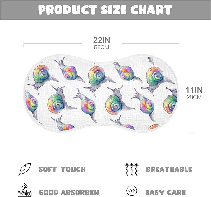 Rainbow Snails Pattern Colorful Shells Muslin Burp Cloths for Baby 2 Pack 100% Cotton Baby Washcloths Bibs for Boy Girl