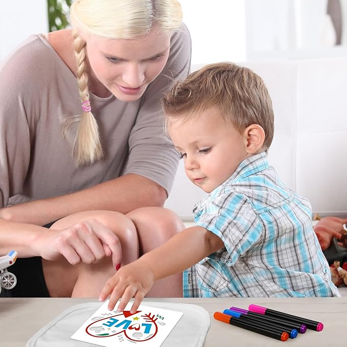Jutom 38 Pcs DIY Baby Bibs Decorating Kit 14 Bibs 14 Stencils 10 Fabric Markers 2 Ply Feeder Design Bib for Shower Games
