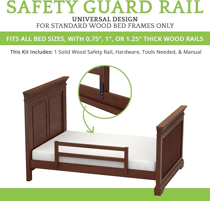 CC KITS Safety Guard Rail for Baby, Kids, and Children - Solid Wood Safety Bed Rail for Toddlers - Easy Installation - Premium Protection for Bunk, Twin, Full, Queen and King Size Beds - (Merlot)