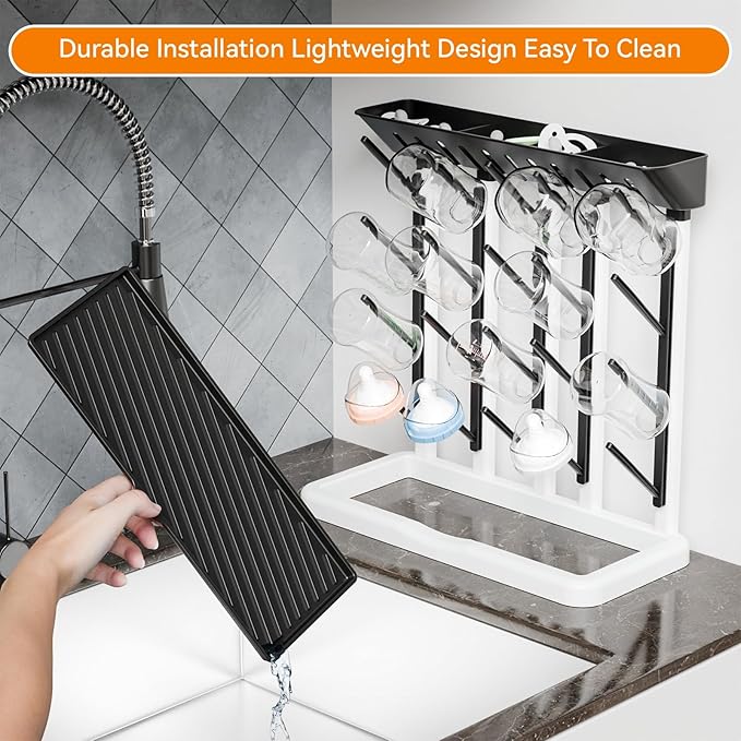 Yieach Larger Baby Bottles Drying Rack for 20 Bottles,Space Saving Feeding Drying Rack for Baby Bottles for Countertop,Vertical Baby Bottle Holder & Storage Station for Pacifiers,Breast Pump,Black