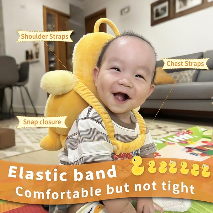 Baby Head Protector Backpack Cushion Wear - Adjustable Baby Toddler Fall Back Head Protector for Crawling Walking Cute Yellow Duck