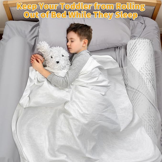 USHMA Travel Bed Rails for Toddlers | Inflatable Bed Rails with Safety Flaps | Portable Blow Up Bed Rail for Full, Queen, King Size Beds, Lightweight & Washable Cover, [2-Pack]