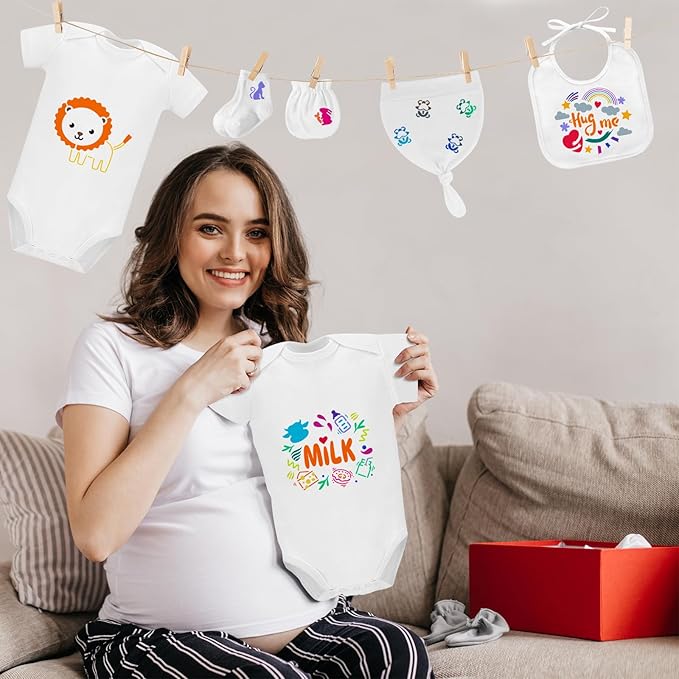 78PCS Baby Bib Bodysuit Baby Shower Set Baby Shower Game Sign Baby Feede Bib Newborn Bodysuit Fabric Marker