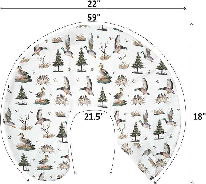 Retro Duck Hunting Baby Nursing Pillow Covers for Boy Girl Vintage Flying Mallards Nursing Pillowcase for Breastfeeding Pillows Wild Ducks Trees Leaves Soft Stretchy Slipcovers for Newborn Infant