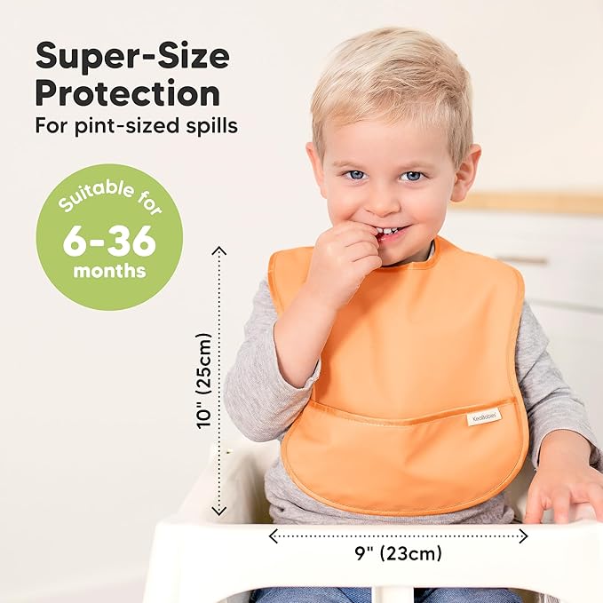 KeaBabies 3-Pack Waterproof Baby Bibs for Eating - Lightweight Toddler Feeding Bibs with Large Food Catcher, Mess Proof, Food-Grade Baby Eating Essentials, Easy to Put On & Clean (Basics)