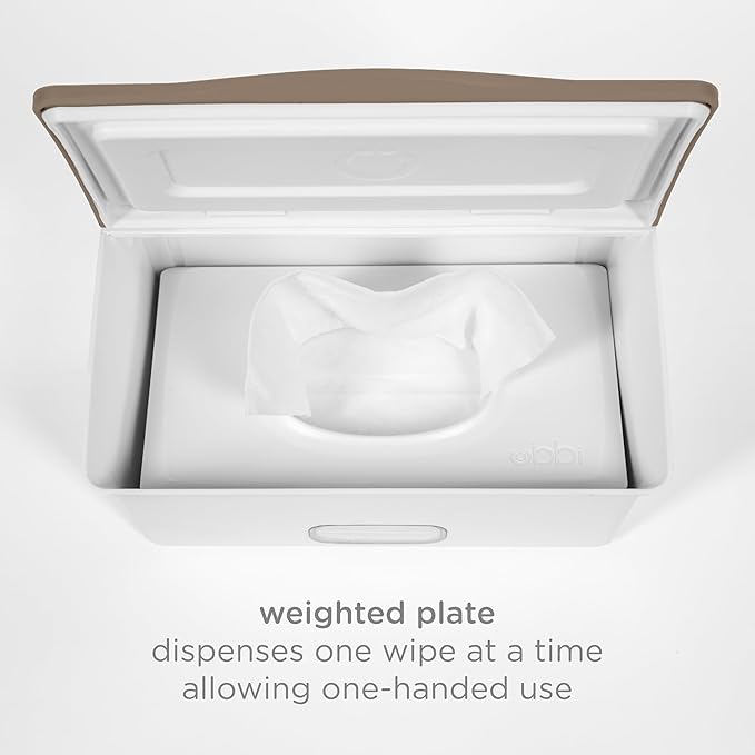 Ubbi Baby Wipes Dispenser with Weighted Plate and Secure Seal, Nursery and Baby Registry Essential to Keep Wipes Fresh, Taupe