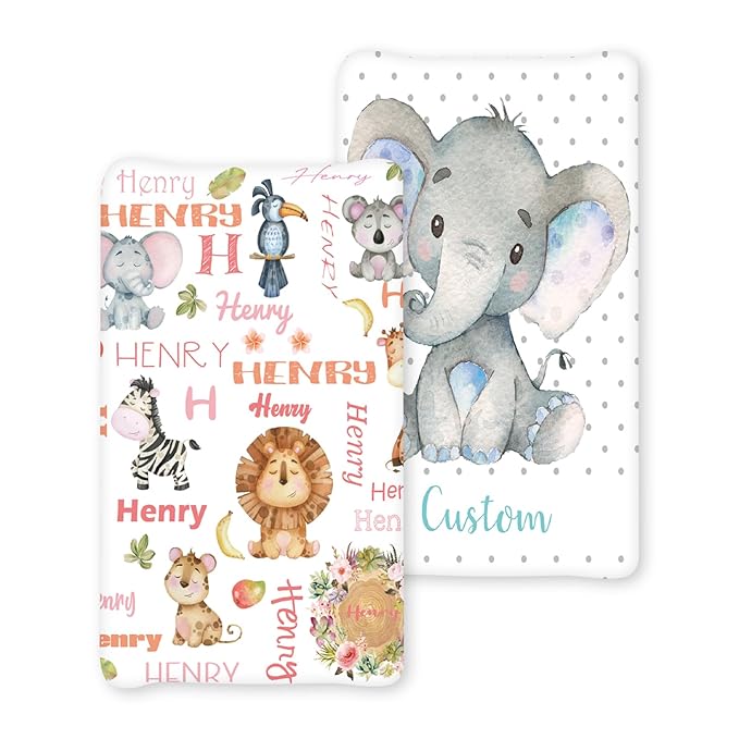 Custom Name Changing Pad Cover - 2 Piece Customizable Lion Print Changing Pad Cover - Cotton Toddler Baby Pee Pad Cover for Diaper Changing Table Nursery Protector