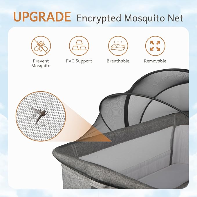 Bassinet Cover to Keep Cats Out, Mosquito Net Cover with 2-Way Zipper for Baby Crib, Black