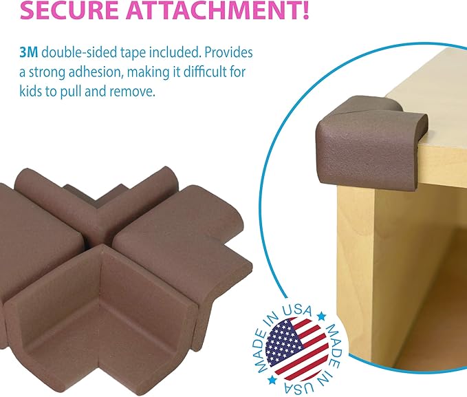 Kidkusion Table Cushion | Made in USA | 20 Foot Edge + 8 Corners | Brown | Baby Proof Furniture Edge and Corner Guards