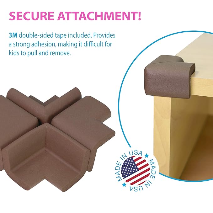 KidKusion Corner Cushion | Made in USA | Brown | 8 Pack | Furniture and Corner Protector