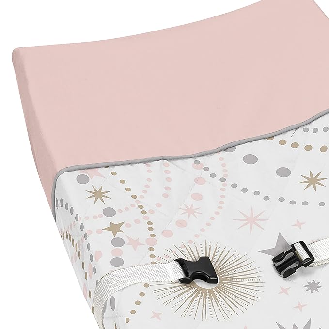 Sweet Jojo Designs Star and Moon Girl Baby Changing Pad Cover – Infant Newborn Diaper Table Change Mat Sheet - Blush Pink Gold and Grey Celestial Sky Stars Shabby Chic