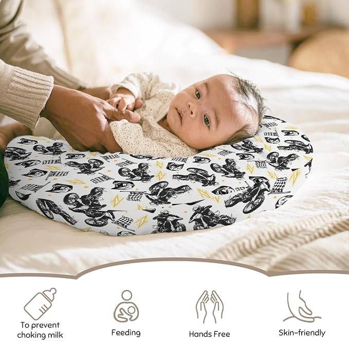 Watercolor Motorcross Bike Helmets Black Nursing Pillow Cover Stretchy and Soft for Baby Girls Boys Race Motor Checkered Flag Nursing Covers for Breastfeeding Pillows for Newborn Infant