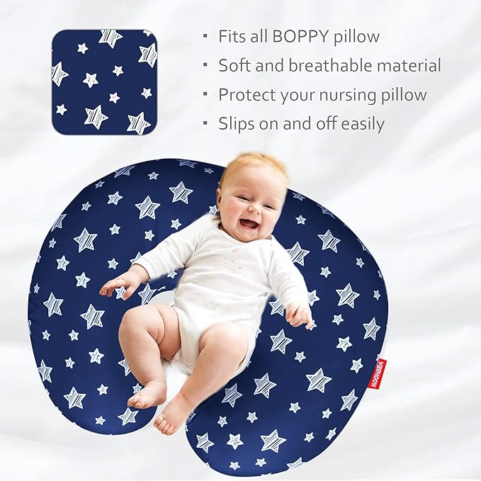 Nursing Pillow Cover for Baby Snug Fits Boppy Nursing Pillows, Super Soft, for Breastfeeding Moms, Navy Star
