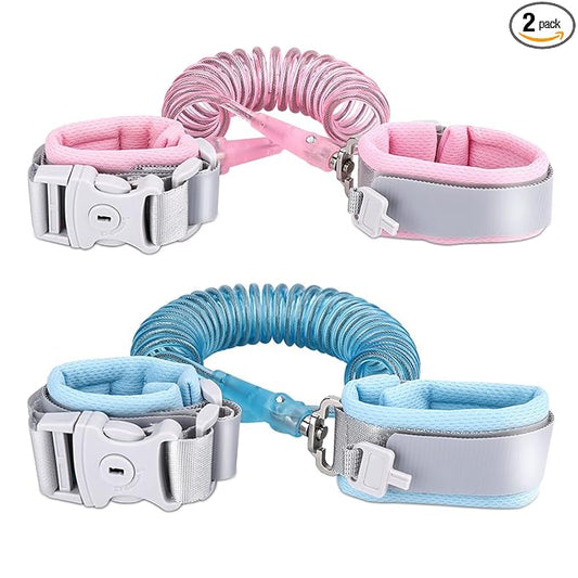 Socub Anti Lost Wrist Link with Key Lock for Kids, 6.56ft, 2 Pack, Pink and Blue
