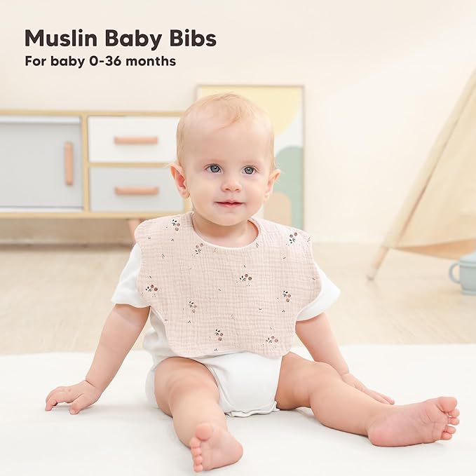 Bearmoss Baby Bibs for Drooling & Teething 8 Pack Muslin Cotton Soft Absorbent Adjustable Unisex Bibs Boys Girls 0-36 Months