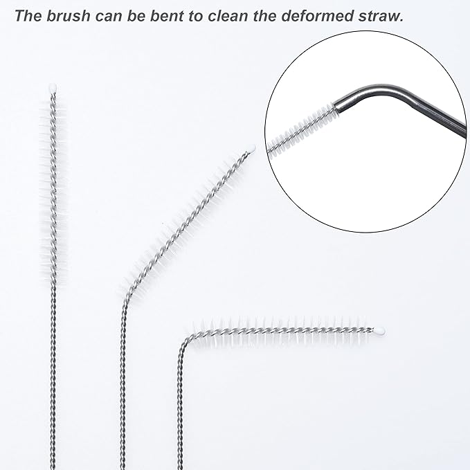 Straw Cleaner Brush, Extra Long Nylon Bristles and Stainless Steel Handle Cleaning Brushes for Washing Glass Silicone Metal Straws Tea Pot Spout Bottle (Only 2 pcs, 7.87inch X 5/16inch)