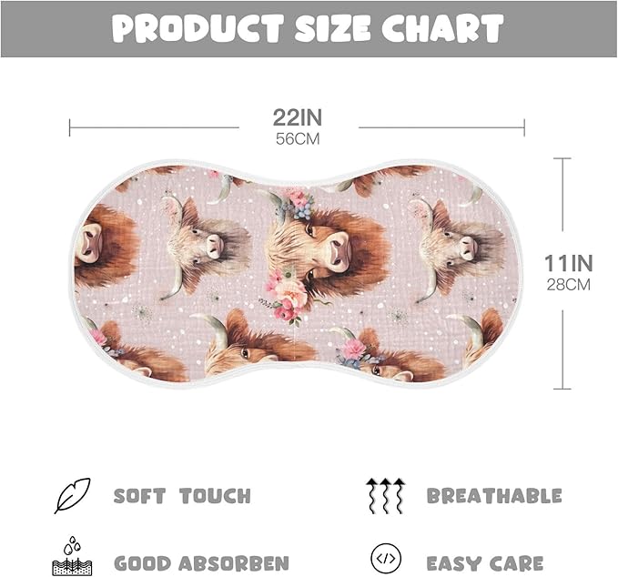 Highland Cow Baby Burp Cloths for Boy Girl Cotton Baby Burping Cloth Soft Newborn Towel 1 Pack 202a7896