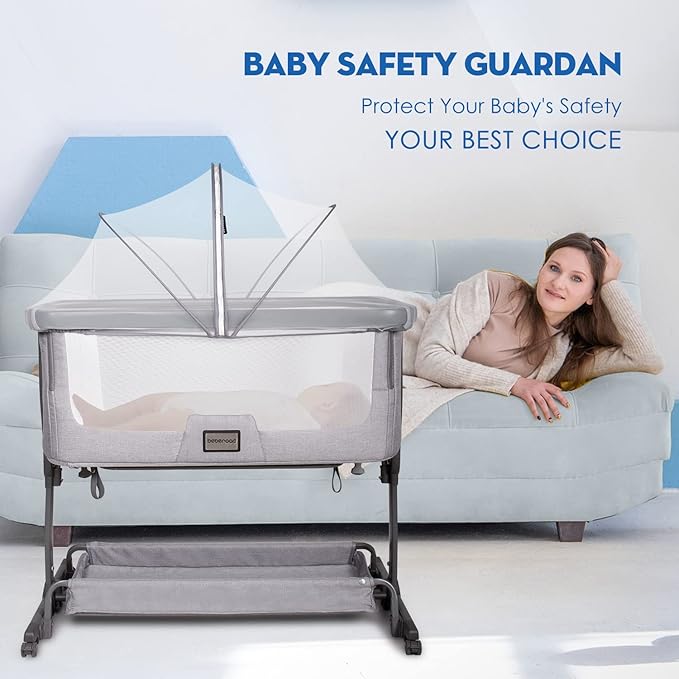 Beberoad Love Bassinet Mosquito Net Cover, Breathable Mesh Canopy with 2-Way Zipper for Bedside Sleepers (White)