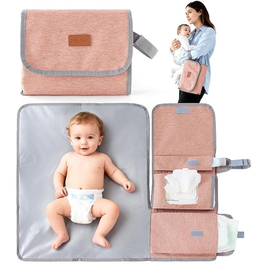 Portable Diaper Changing Pad, Large Foldable Baby Travel Changing Mat with Storage Pocket for Wipes & Diapers, for Nursery, Car, Outdoor Use (Park, Beach)