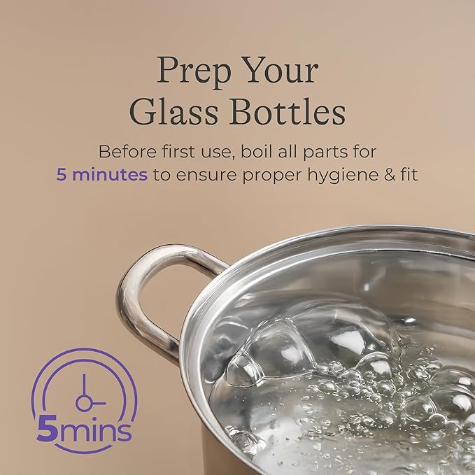 Lansinoh Glass Baby Bottles, Anti-Colic, 5 Ounces, 4 Count Bottles for Feeding, Baby Essentials, Includes 4 Slow Flow Nipples, Size S