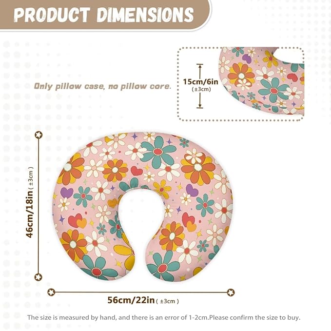 Hippie Flower Nursing Pillow Cover for Breastfeeding – Soft, Comfortable & Washable, Pink Cow Print Design, Ideal for New Moms