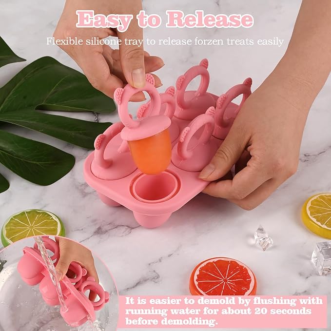 Toddler Popsicle Molds Baby Food Storage Containers Suitable for Fresh Frozen Fruit Puree and Yogurt Ice Cream with Handle Food Freezer Trays (Pink)