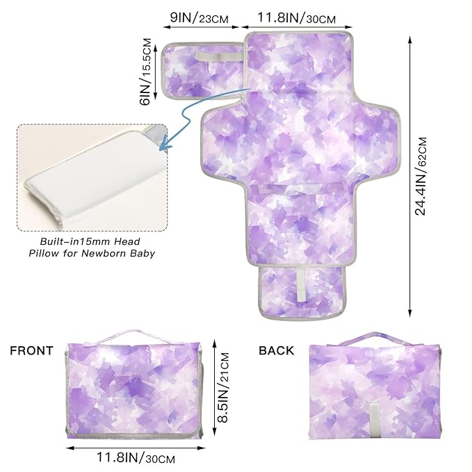 Reusable Diaper Change pad with Tissue Pocket Abstract Watercolor Lilac Purple Light Peach Diaper Changing pad Portable for Moms, Dads cambiadores de pa?ales para Bebes
