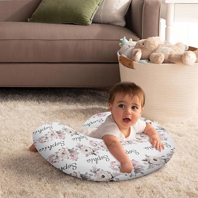 Customizable Flowers Baby Nursing Pillow Cover - Add Your Baby's Name, Ultra-Soft Stretch Fabric, Fits Standard Nursing Pillows, Ideal for Baby Showers Style 02