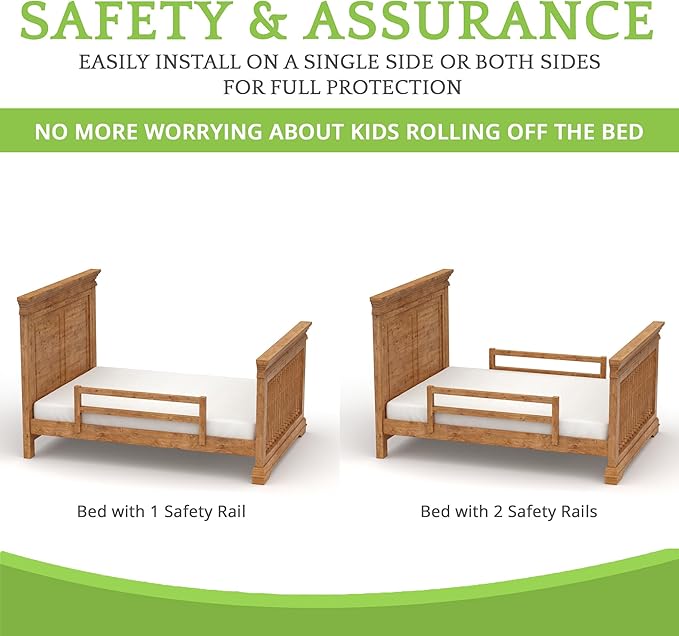 Safety Guard Rail for Baby, Kids, and Children - Solid Wood Safety Bed Rail for Toddlers - Easy Installation - Premium Protection for Bunk, Twin, Full, Queen and King Size Beds - (Natural Rustic)