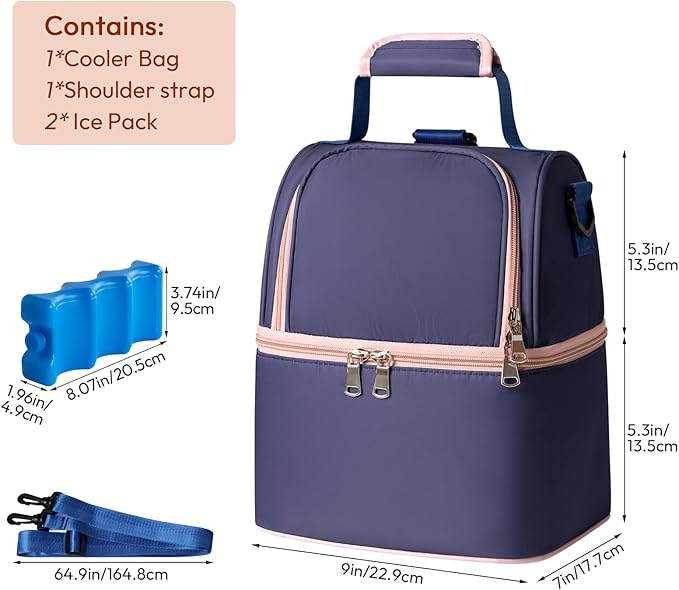 NCVI Breastmilk Cooler Bag with 2 Ice Pack, Breast Pump Bag with Cooler Fits 6 Bottles, Double Layer Breast Milk Baby Bottle Cooler Bag, for Travel, Nursing Mom Daycare, Work, Picnic (Purple)
