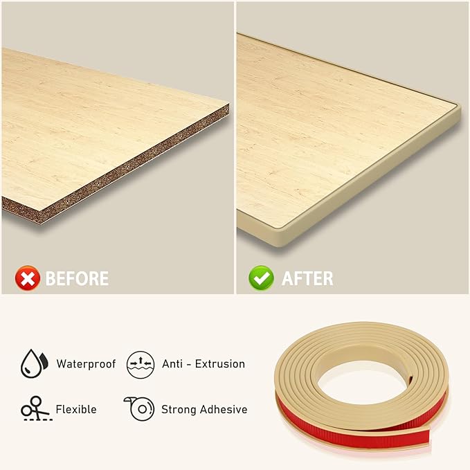 16.4ft U-Shape Edge Banding, HeiPen Self Adhesive Rubber Edge Trim, TPE Flexible Furniture Edge Protector for Wood Veneer Cabinet Repair Furniture Restoration (12mm, Camel, 1)