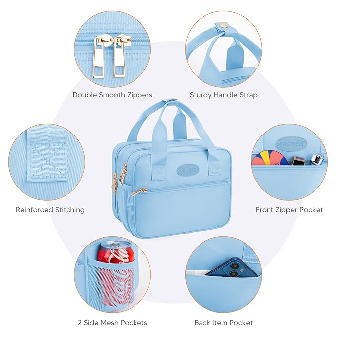 PIIOSER Breastmilk Cooler Travel Bag with Ice Pack, Compatible with Wearable Breast Pumps & Accessories - Portable Hands Free Breast Pump Carrying Case for Nursing & Working Moms, Blue