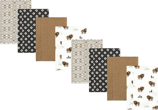 Hudson Baby Cotton Poly Flannel Burp Cloths Multipack, Wild Buffalo 8-Pack, One Size