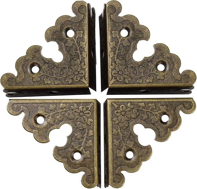 4Pcs 1.37"x1.37" Furniture Corner Protectors, Vintage Corner Guard Metal Edge Guards Decorative for Jewelry Box Cabinet Wooden Case with Screws, Antique Bronze