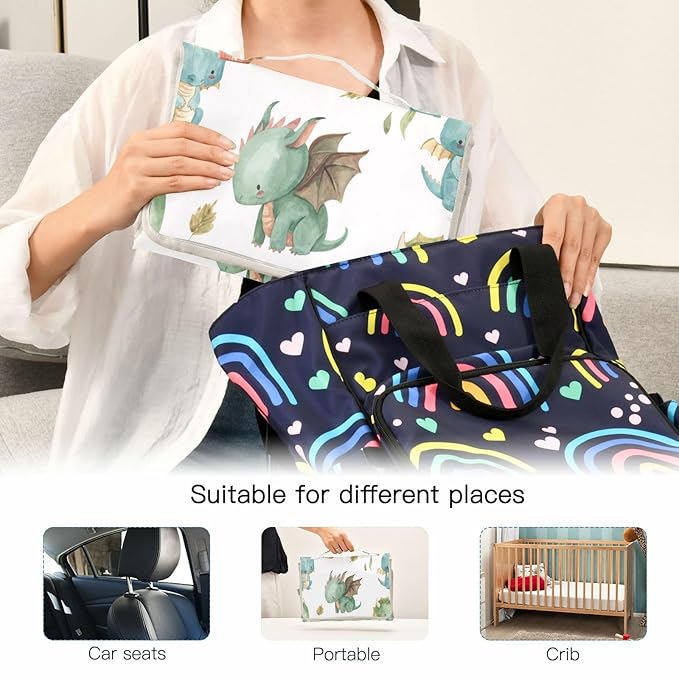 Kigai Cute Dragon Portable Diaper Changing Pad Travel Changing Pad for Baby Waterproof & Foldable Diaper Mat for Baby Shower, Newborn Girls and Boys