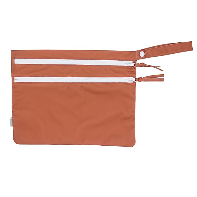 BapronBaby Minimalist Copper Wet Dry Bag - Waterproof Two Zipper Pockets - Reusable for Mealtime, Diapers, Stroller, Snacks, Swimsuits - Machine Washable - 11" x 9"