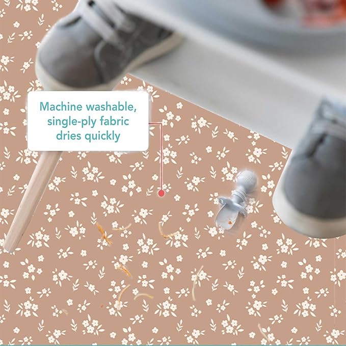 Baby Splat Mat for Under High Chair, 51 x 51 Inch Wipeable Splash Mat，Floor Protector，Wipe-Clean Tablecloth and Playing Mat (Flower)
