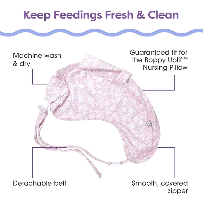 Boppy Uplift Nursing Pillow Cover - Soft Washable Microfiber Bottle & Breastfeeding Pillow Cover with Belt (Uplift Feeding Pillow Sold Separately) - Pink Frost Floral