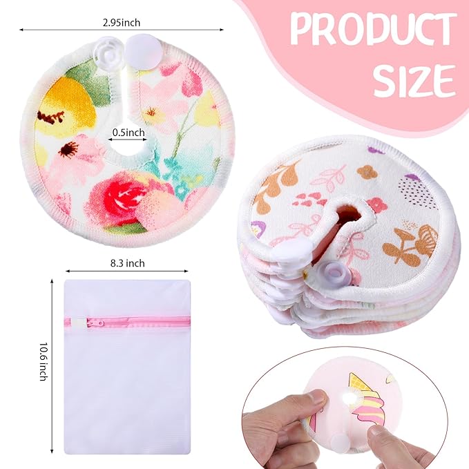 Yungyan 24 Pieces G Tube Covers Reusable Feeding Button Pads Soft G J Tube Button Covers Washable Nursing Breast Pads for Kid Baby Breastfeeding Care Supplies(Floral)