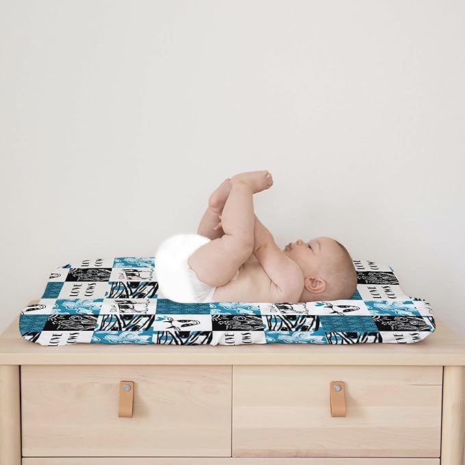 Love Cows Changing Pad Cover Hippie Funny Cows Boho Floral Change Table Pad Cover for Boys Girls Soft Breathable Stretchy Snug Fitted Unisex Diaper Change Table Sheets Mats 32''x16'' Blue