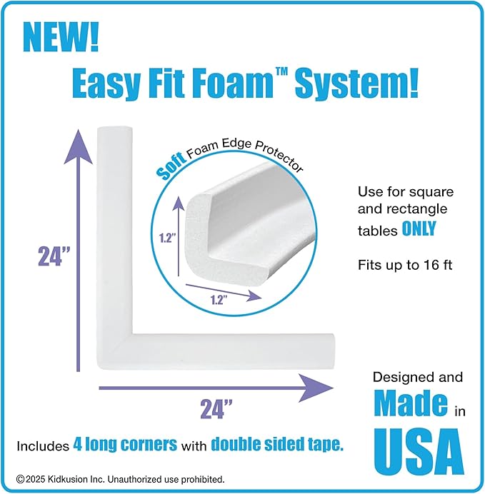 KidKusion Corner and Edge Protector | Easy Fit System | Soft Durable Foam Rubber Padding for Furniture w/Doublesided Tape | Babyproofing Bumper Guards | Large Profile | 16 Ft. | Off White