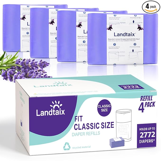 Refills Only Compatible with Dekor Classic Diaper Pail Refills|4 Pack for 2772 Diapers(Extra 40% Lengths)Diaper Pail Bags with Extra 30% Thickness Powerful Odor Eliminate Lavender Scent for Baby/Adult